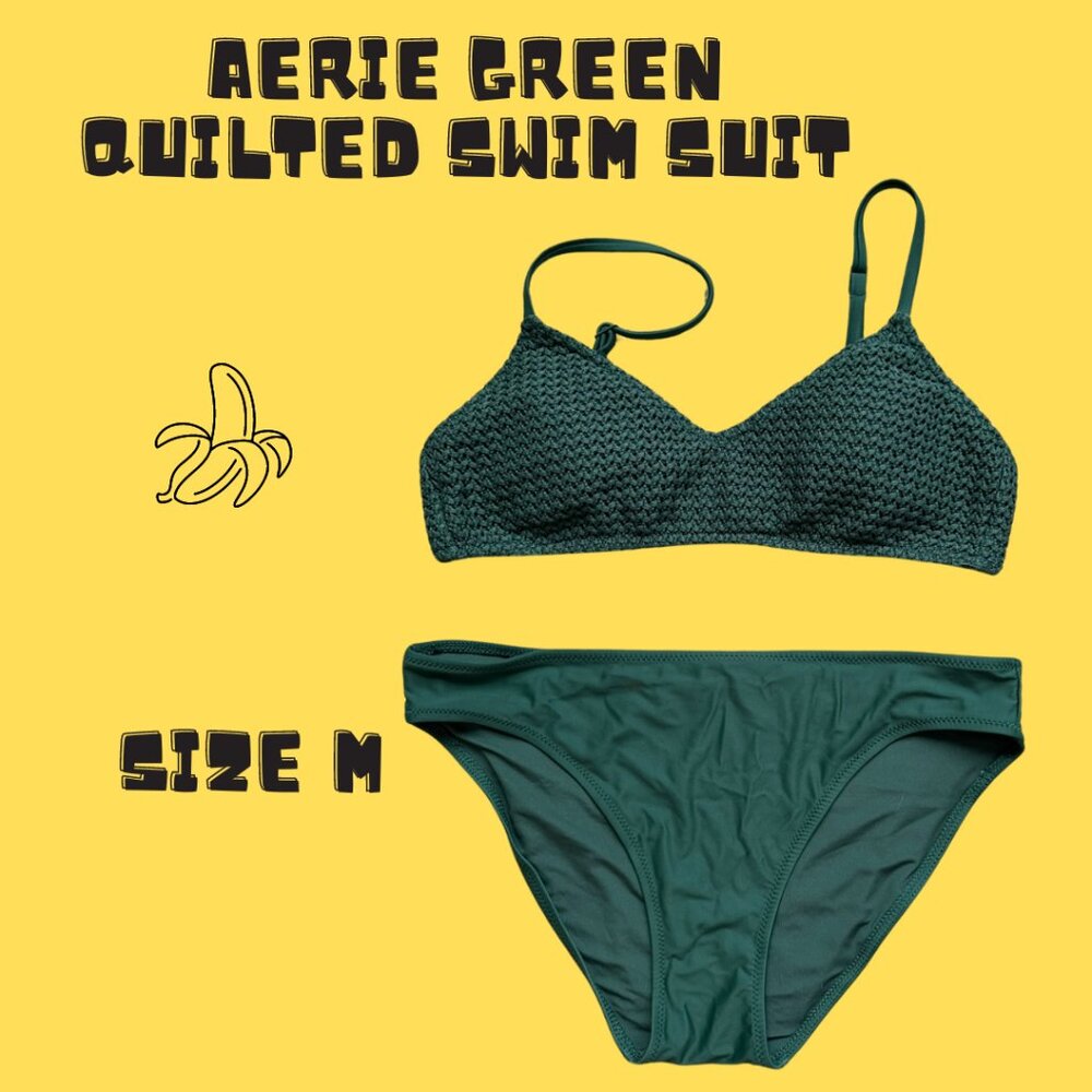 🟡 Aerie Green Swim Suit / Quilted Top | Size M  🟡